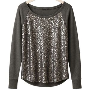 EXPRESS Gray Sequin Raglan Sweatshirt Women's Medium Cozy Cotton Glam Y2K Trendy